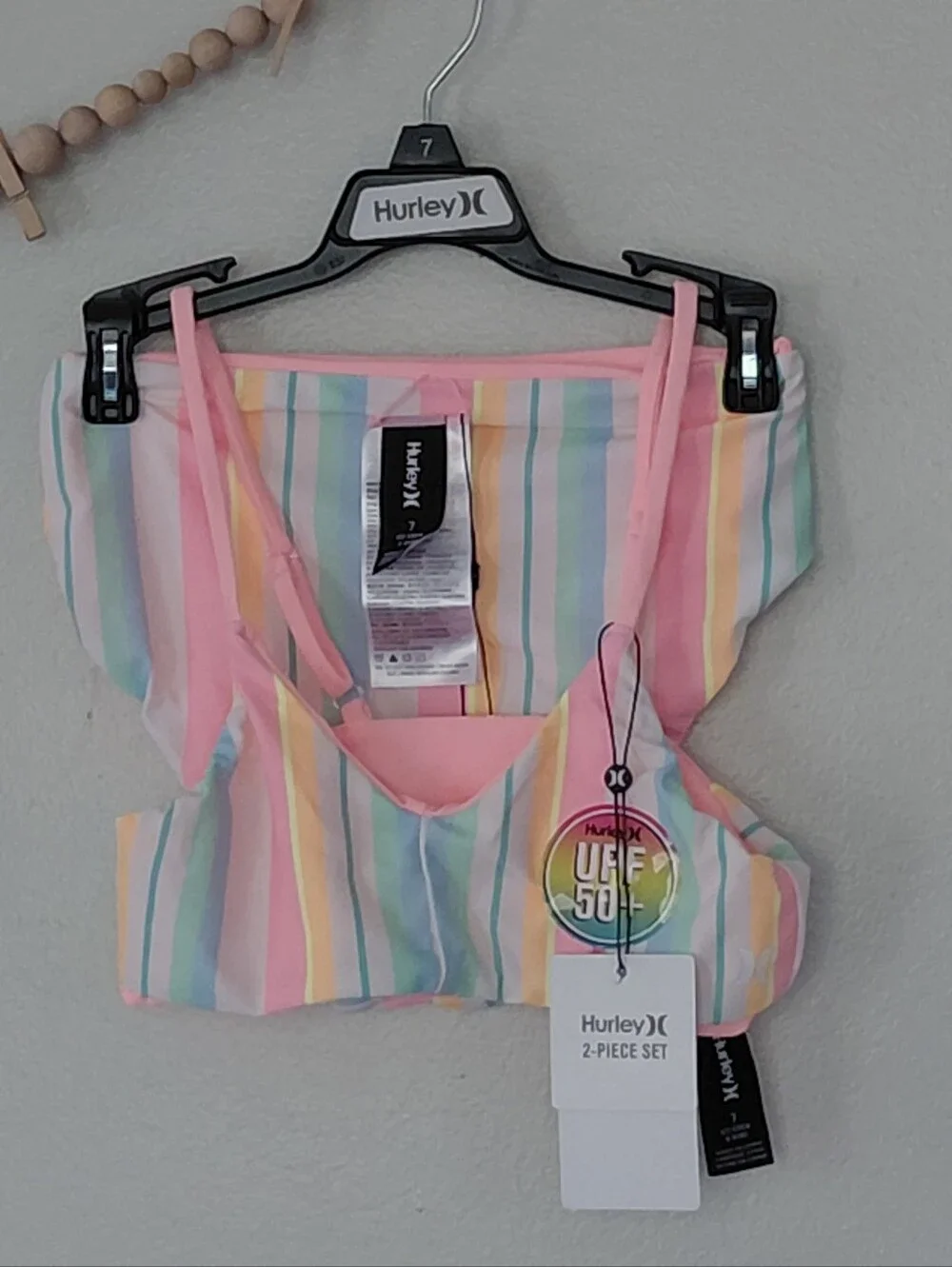 Hurley UPF 50 Rainbow Stripe Girls Swim Bikini Set NWT Size 7